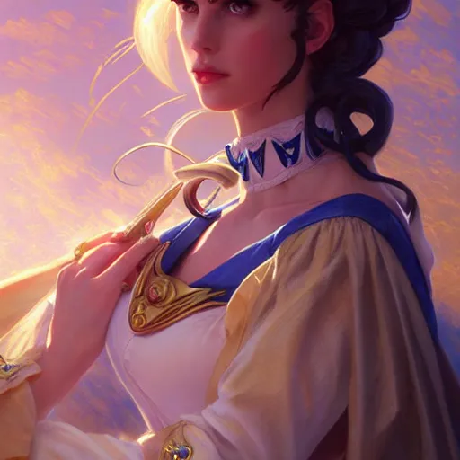 Prompt: Charlotte Casiraghi as Sailor Moon, western, D&D, fantasy, intricate, elegant, highly detailed, digital painting, artstation, concept art, matte, sharp focus, illustration, art by Artgerm and Greg Rutkowski and Alphonse Mucha