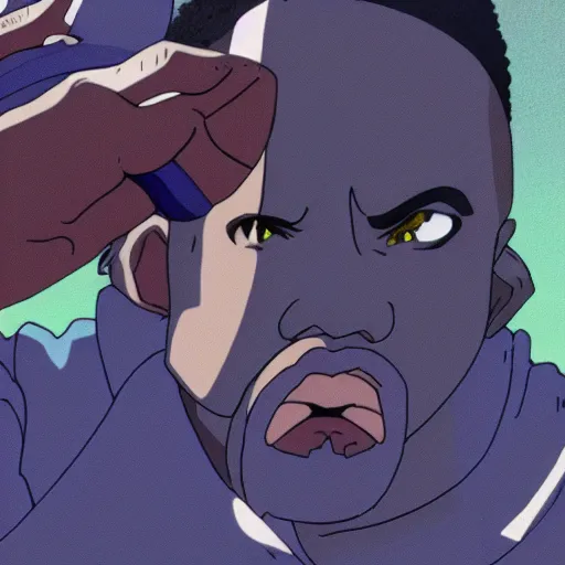 Prompt: screenshot of an episode of the kanye west anime series by studio ghibli