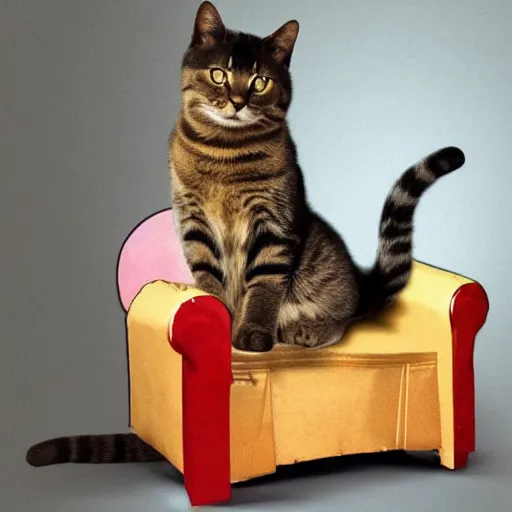 Image similar to cat as a king sitting on a throne ruling the world