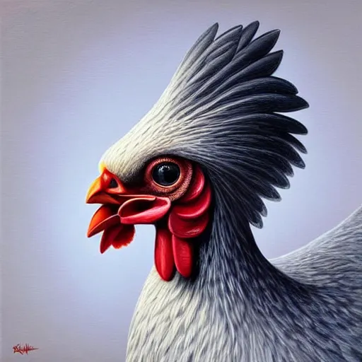 Prompt: a painting of a chicken, an ultrafine detailed painting by rafal olbinski, behance contest winner, pop surrealism, detailed painting, very detailed, minimalist, skeuomorphic, airbrush art