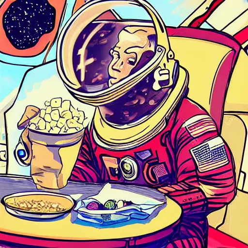 Image similar to digital art of among us astronaut eats cereals