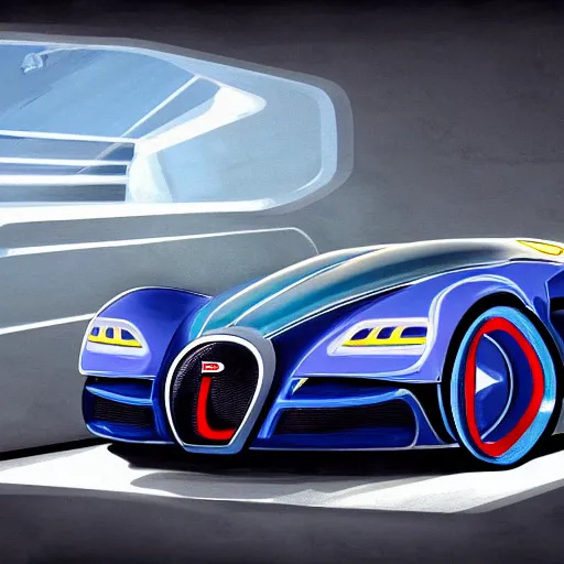 Image similar to futuristic bugatti concept art, digital painting, sharp, 8k, super detailed, illustration