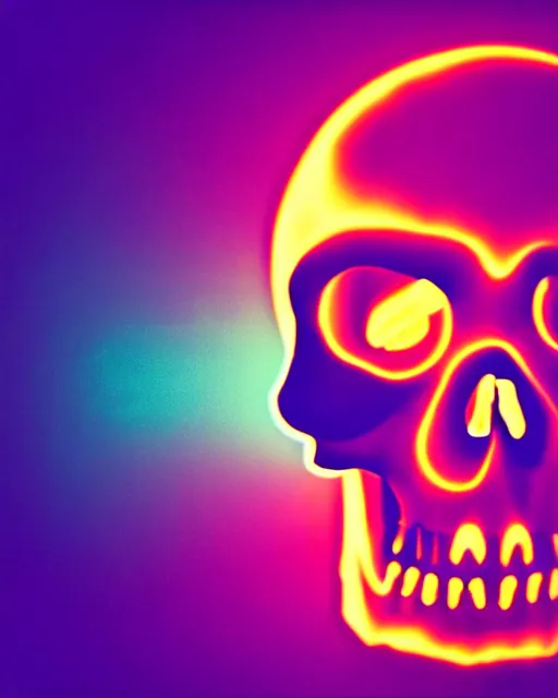 Image similar to glow, chromatic aberration, prismatic, skull, cinematic, retro, vintage, cool, unique, interesting, original, vhs quality