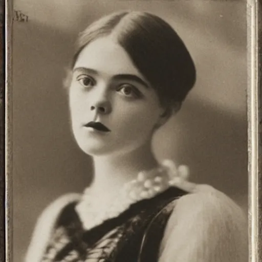 Image similar to Edwardian photograph of Elle Fanning, 1910s, 1900s, 1920s, grainy, detailed