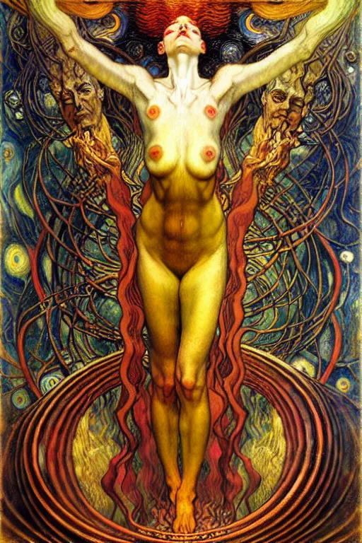 Image similar to Divine Chaos Engine by Karol Bak, Jean Delville, William Blake, Gustav Klimt, and Vincent Van Gogh, symbolist, visionary