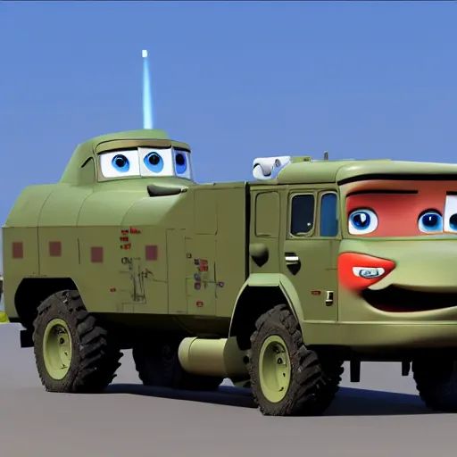 Prompt: HIMARS with missile, Pixar, Cars cartoon, detailed