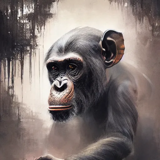 Prompt: an intricate and dramatic painting of a royal chimpanseelephant, hyperdetailed, by Greg Rutkowski and guweiz, muted tonal colors