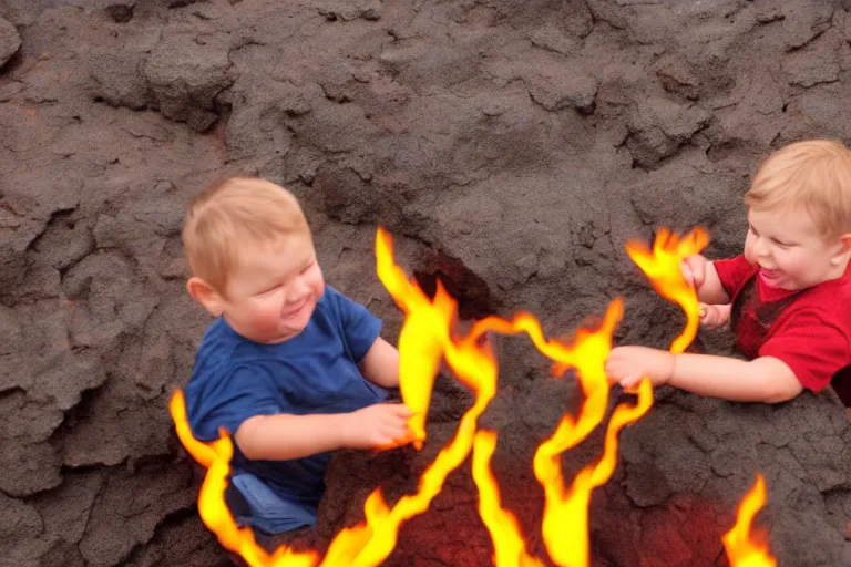 Prompt: toddlers playing in lava, 4k