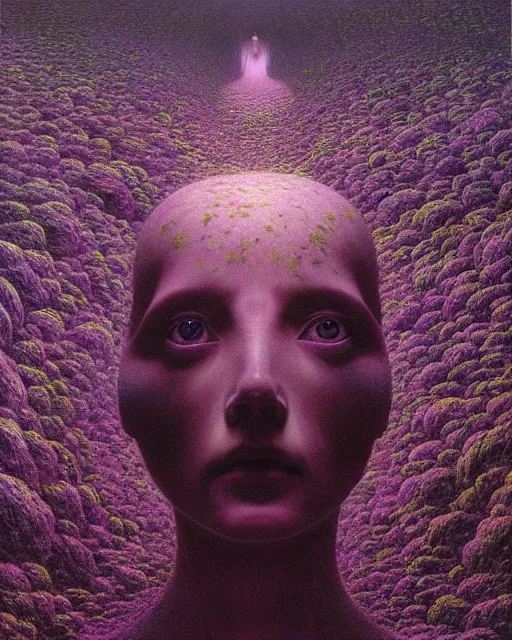 Image similar to portrait, descending into ethereal madness, flowers by wayne barlowe, toru kamei zdzisław beksinski, tanaka suguru, itsuko azuma, kinuko y. craft, mysterious, aesthetic!!! hyper detailed