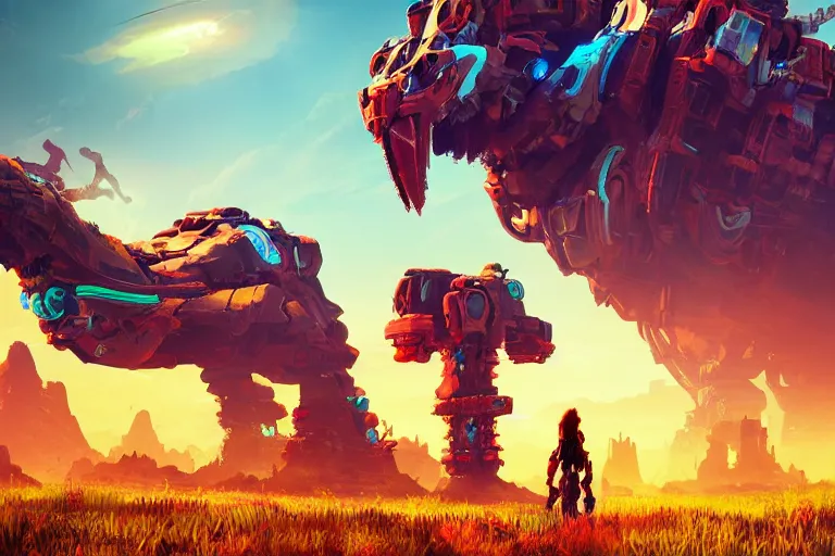 Image similar to tideripper machine mecanical creature robot of horizon forbidden west horizon zero dawn radiating a glowing aura global illumination ray tracing hdr fanart arstation by ian pesty and alena aenami artworks in 4 k