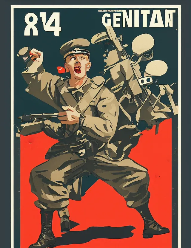 Image similar to a german propaganda poster during ww 2, vector art, artstation, detailed, 8 k resolution, retro