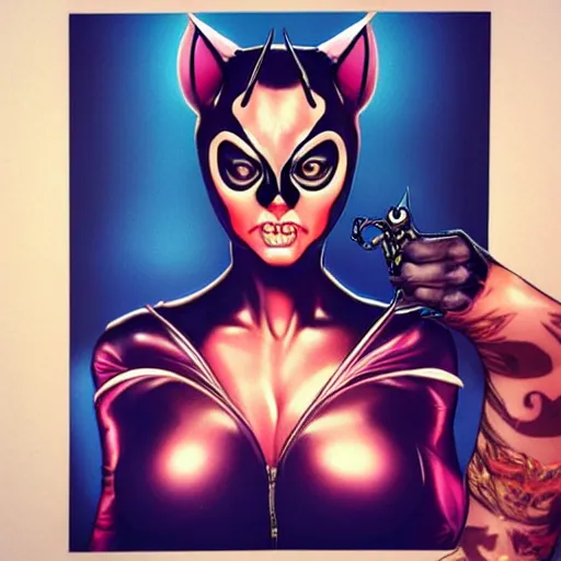 Image similar to lofi venom catwoman portrait, Pixar style, by Tristan Eaton Stanley Artgerm and Tom Bagshaw.