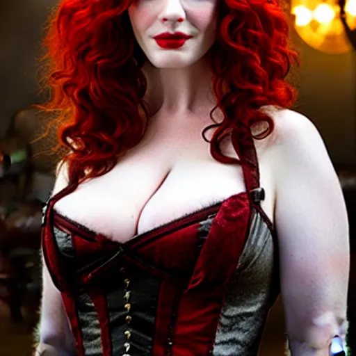 Image similar to photo of a christina hendricks as a vampire warrior, highly detailed, 8k, award winning