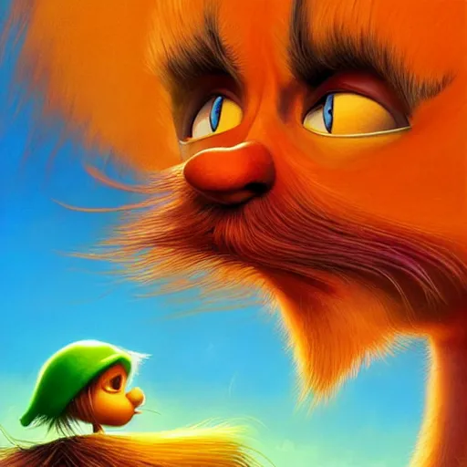 Prompt: the lorax looking soulfully into the eyes of doctor robotnik. by rhads, lois van baarle, jean - baptiste monge.