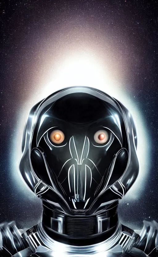 Prompt: symmetrical portrait photograph of beautiful black alien space armor