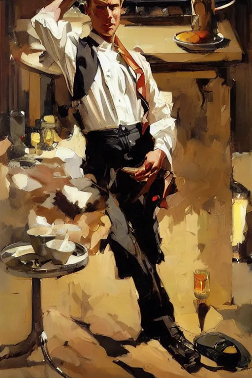 Prompt: report of the week food review painting by jc leyendecker!! phil hale!, angular, brush strokes, painterly, vintage, crisp