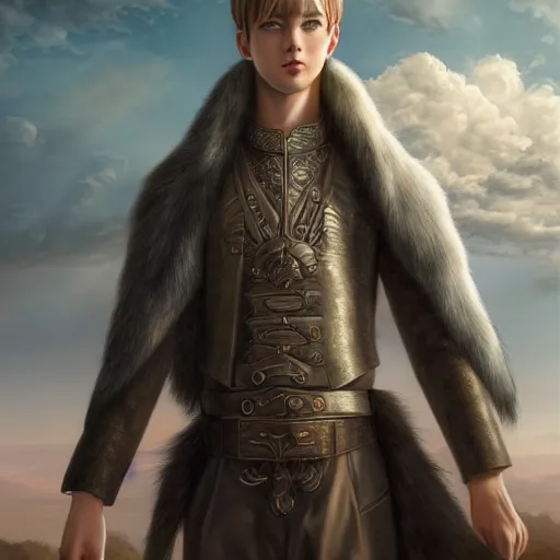 Prompt: a portrait of a young handsome prince with white fringy hair, epic clouds, beautiful landscape, backlit, incredible lighting, strong rim light, highly detailed, digital painting, HDRI, by Heise Jinyao, Heise-Lian Yan Fang, Feimo, Richard Taddei, vivid colors, high contrast, 8k resolution, intricate, realistic anime, trending on artstation