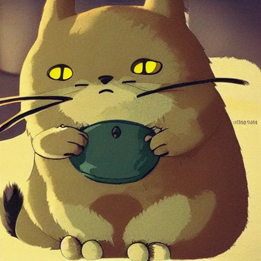 Prompt: “a tabby cat as totoro in studio ghibli movie poster”