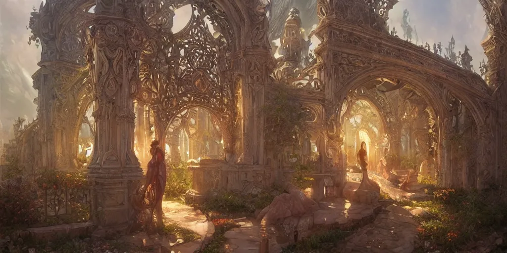 Image similar to ultra realistic illustration, gateway to fairyland from diablo and baldurs gate, intricate, elegant, highly detailed, digital painting, artstation, concept art, smooth, sharp focus, illustration, art by artgerm and greg rutkowski and alphonse mucha