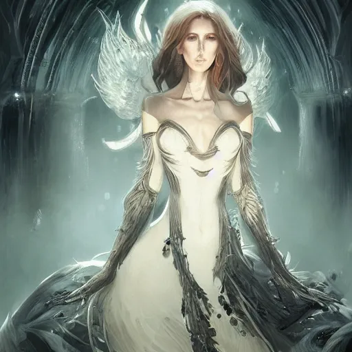 Prompt: charming character celine dion from video game genshin impact, dark aesthetic, intricate, elegant, sharp focus, illustration, highly detailed, digital painting, concept art, matte, art by wlop and artgerm and greg rutkowski and jae lee, masterpiece