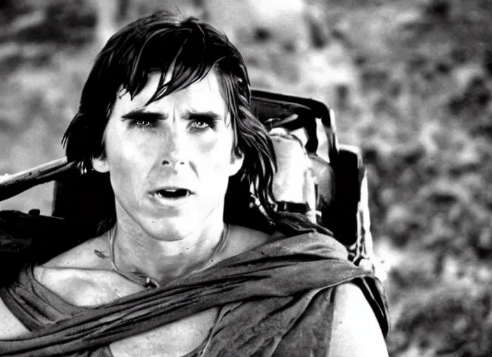 Image similar to film still of Christian Bale as Max in Mad Max 1979