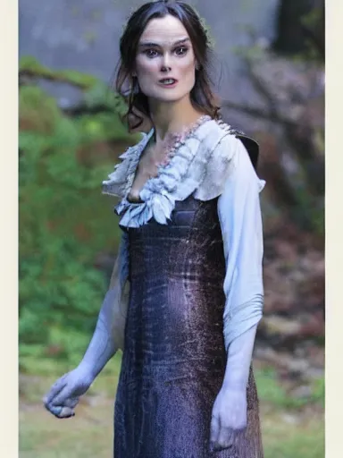 Image similar to a photograph of Keira Knightley as Miranda from the stage production of The Tempest