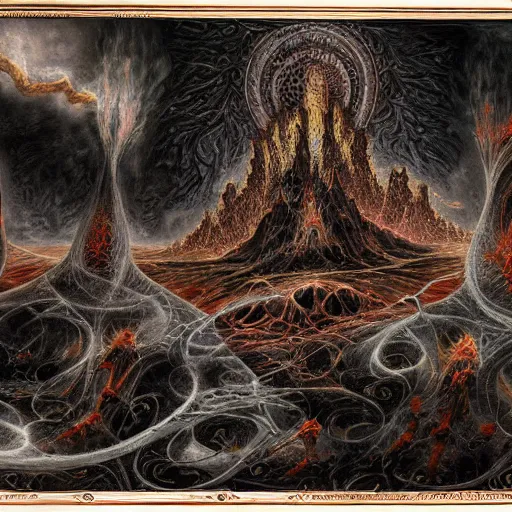 Prompt: abhorrent manifestation of the nexus of the black flame, Dan Seagrave art