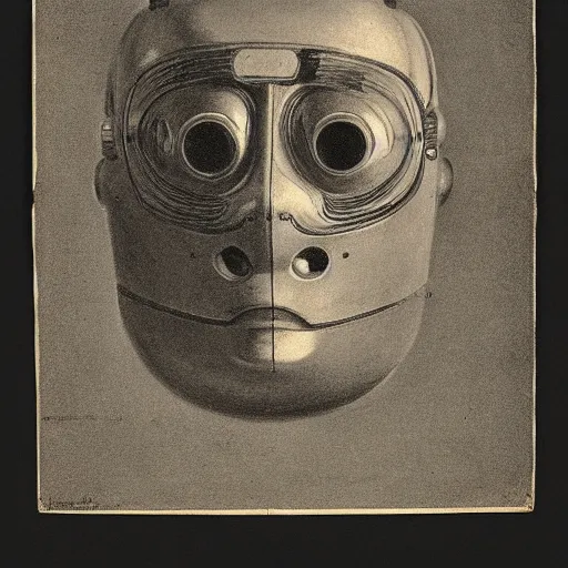 Image similar to head of a robot ( c. 1 8 8 0 - c. 1 8 9 2 ) drawing in high resolution by otto eerelman, with a back ground that starts off grey and gets darker the further down it goes