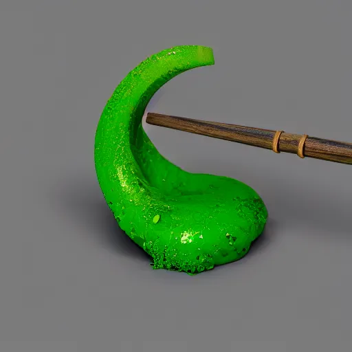 Image similar to wooden cane with green slime on it, octane render