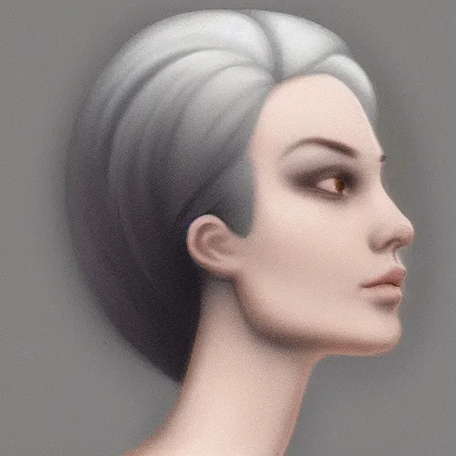 Image similar to a half profile Concept art portrait of a young woman with floating hair against a gloomy background in the style of max schulz xoco1 trending on artstation,