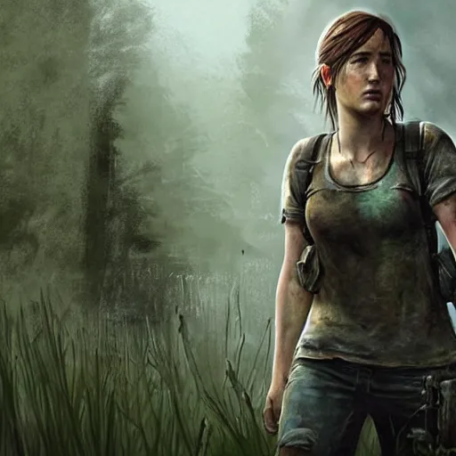 Image similar to ashley johnson as ellie in the last of us part 2, highly detailed concept art