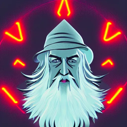 Image similar to Gandalf the Neon, vector art, artstation