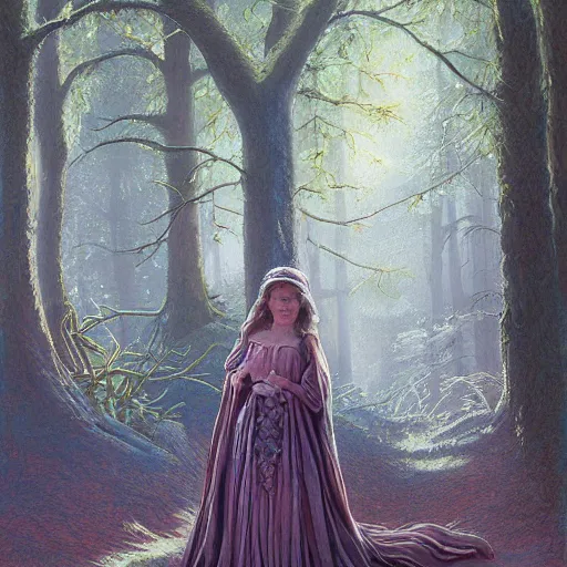 Image similar to detailed painting of a princess in the woods by Michael Whelan,