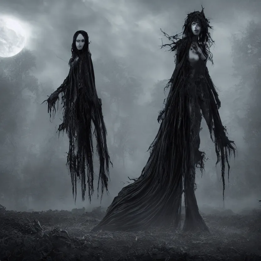 Image similar to stunning otherworldly Gothic goddess of beauty, dark and mysterious, atmospheric, ominous, eerie, cinematic, Epic, 8k, 4k, ultra detail, ultra realistic, rendered by awesomeness