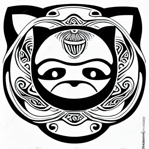 Image similar to tattoo sketch of a cat with one eye, smiling sun, maori ornament, polinesian style, minimalism, line art, vector