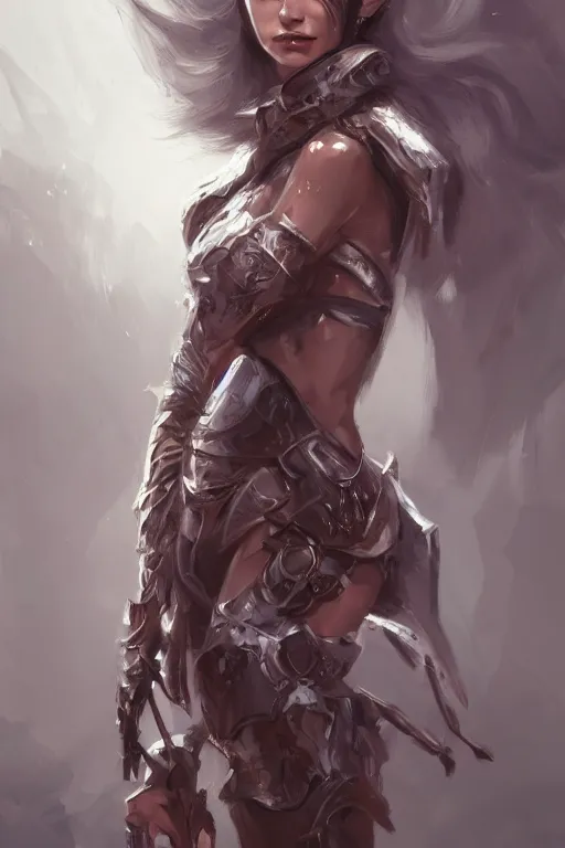 Image similar to three-quarters portrait pose of a beautiful woman, slim body, shining armor, human warrior, fantasy, intricate, elegant, highly detailed, digital painting, artstation, concept art, matte, sharp focus,D&D, illustration, art by Stanley Lau