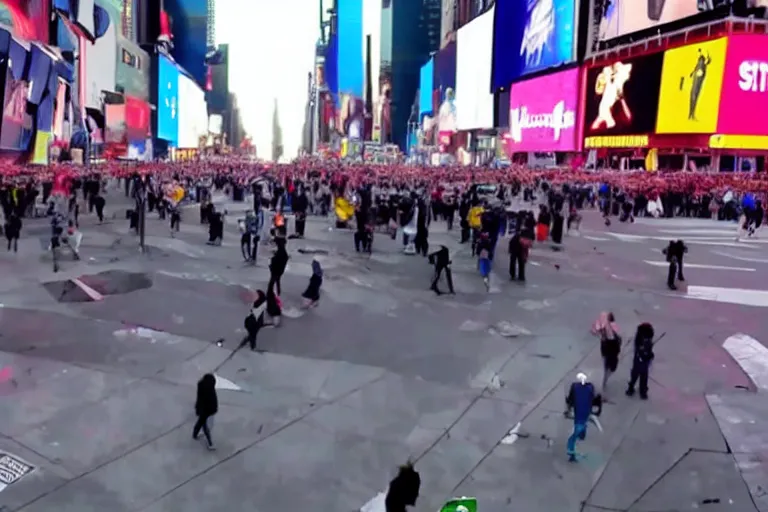 Image similar to robots attacking people in times square security camera footage