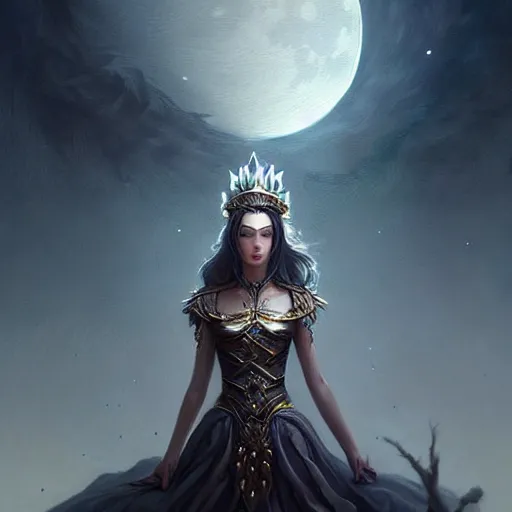 Image similar to lunar queen, fine art, awesome fantasy book cover on pinterest, award winning, dark fantasy landscape, fantasy magic, intricate, elegant, sharp focus, cinematic lighting, highly detailed, digital painting, concept art, art by wlop and artgerm and greg rutkowski, masterpiece, trending on artstation, 8 k