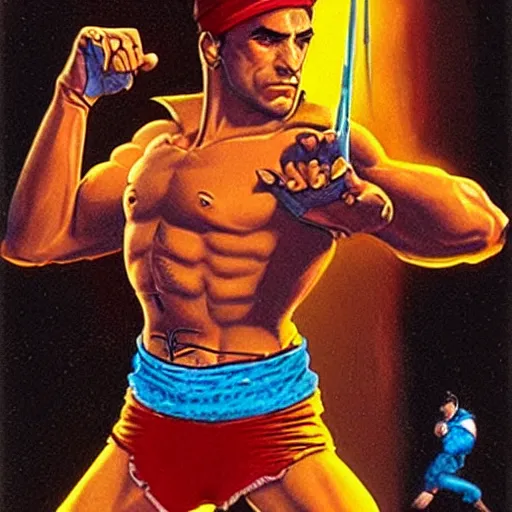 Image similar to portrait of daniel day - lewis in double dragon video game splash screen