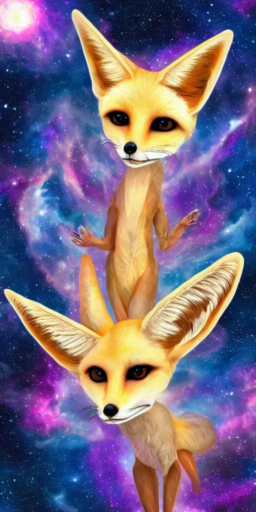 Image similar to a humanoid fennec fox being, the absolute master and creator of the universe with infinite wisdom and cosmos inter - dimensional connection, incredible digital art, realistic, masterpiece