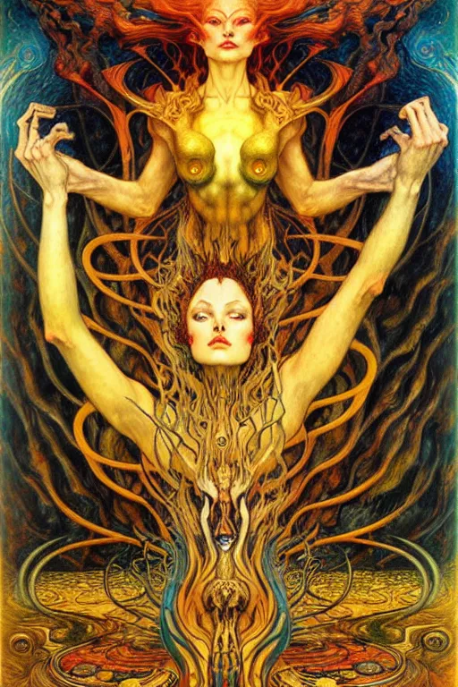 Image similar to Divine Chaos Engine by Karol Bak, Jean Delville, William Blake, Gustav Klimt, and Vincent Van Gogh, symbolist, visionary