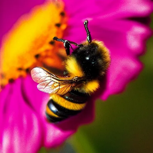 Image similar to cinematic art, 4k, bee on a flower, cinematic lightning, realistic, super detailed