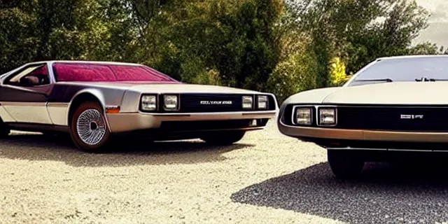 Image similar to a single delorean and 1 9 6 9 dodge charger hybrid, dslr