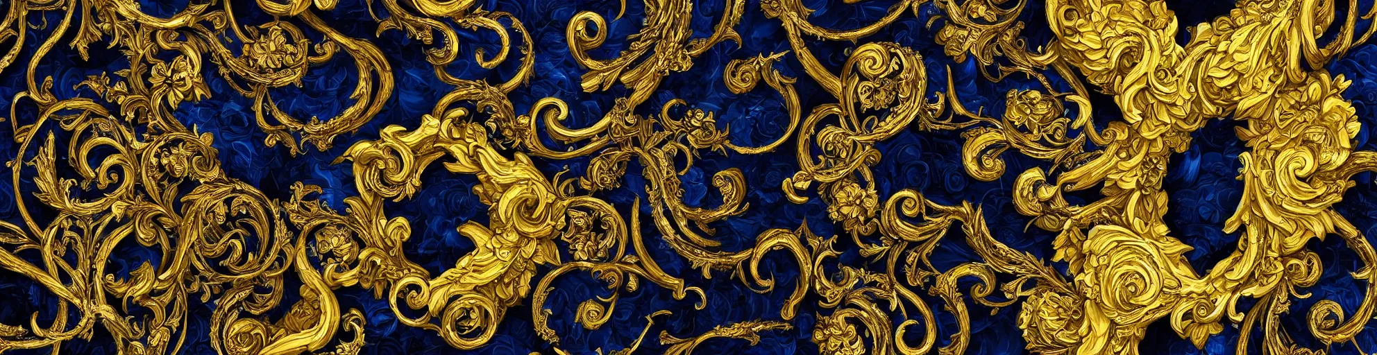 Image similar to black blue yellow, complicated gold and blue flowers the baroque style decoration, dark fantasy, intricate, elegant, highly detailed, digital painting, artstation, concept art, matte, 3 d 8 k octane rendered, sharp focus, illustration, octane rendered, art by artgerm