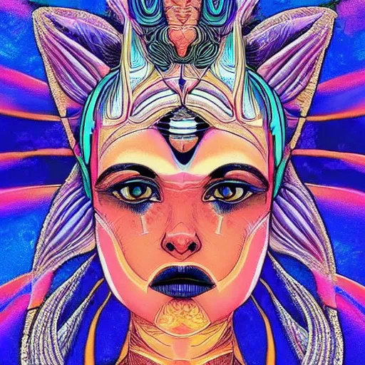 Prompt: beautiful symmetric young alien goddess from planet mind