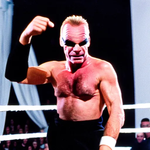 Prompt: nwo wrestler sting coming out into the ring from the entrance photo realistic high quality photo