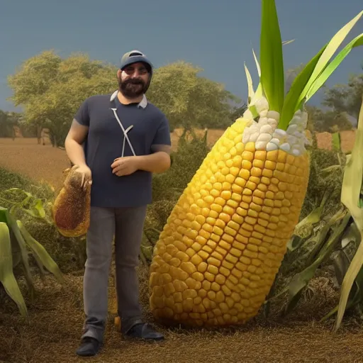 Image similar to hyperrealistic dslr film still of billy mays disguised as corn on the cob, stunning 8 k octane comprehensive 3 d render, inspired by istvan sandorfi & greg rutkowski & unreal engine, perfect symmetry, dim volumetric cinematic lighting, extremely hyper - detailed, incredibly real lifelike attributes & flesh texture, intricate, masterpiece, artstation, stunning