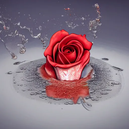 Image similar to animation of a rose melting into a puddle, detailed