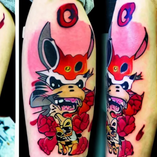 Image similar to a yakuza tattoo + anime + tex avery