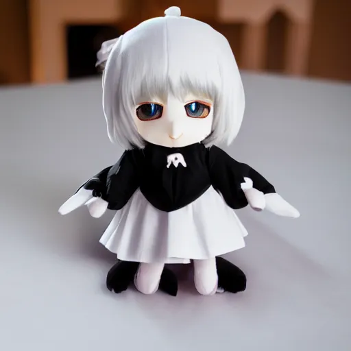 Image similar to cute fumo plush of a girl who seems to have more than the ordinary amount of eyes, black and white, vray